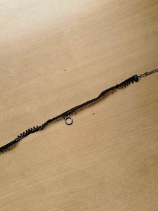 Black Lace Choker with Rhinestone Circle