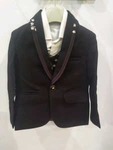 Kids Wine Colour Three Piece Suit