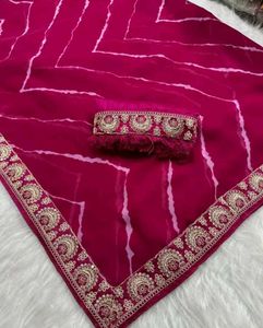 Elegant pink Embroidered Saree