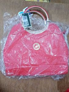 Red Handbag with Metal Handles
