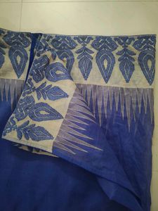 Beautiful Navy Blue And Beige Net Cotton Saree