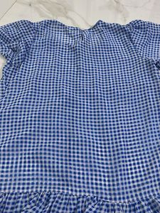 Blue Gingham Ruffle Hem Top