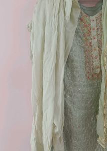 💚 Pastel Green Embroidered Kurti Set with Dupatta