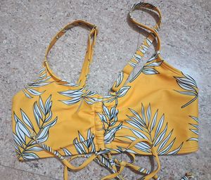 Yellow Floral Print Bikini Top