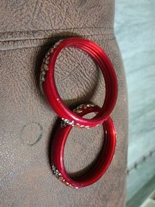 Red Bangles With Stone