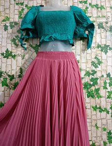 Korean😍Pink Plated Long skirt