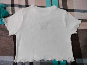 Spoiled Butterfly Embroidery Lettuce Knitted Crop