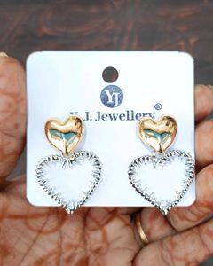 Golden And Silver Heart Shaped Earrings