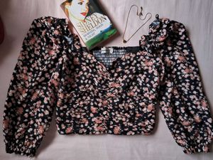 Floral Print Puff Sleeve Crop Top