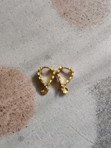 Gold Heart Dangle Hoop Earrings