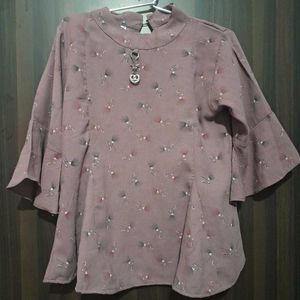 Mauve Print Top with Bell Sleeves