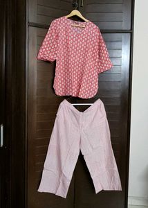 Women Coral Printed Cotton Night Suit