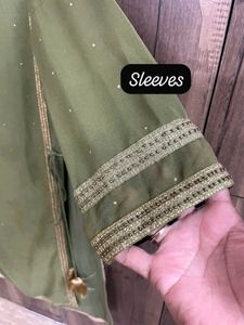 Olive Green &amp; Gold Salwar Kameez Suit