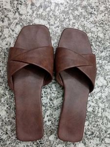 Brown Leather Slide Sandals