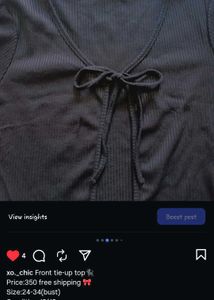 Ribbed Tie-Front Long Sleeve Top