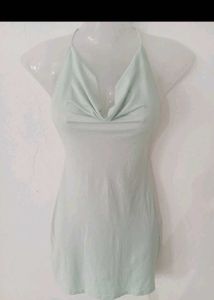 Shein Mint Green Cowl Neck Halter Dress