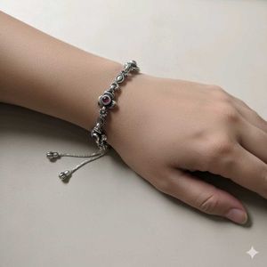 Pure Silver Antique Oxidised Pink&Green CZ Bracele