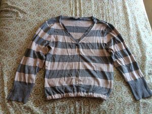 Striped V-neck Korean Long Sleeve Top 🩶