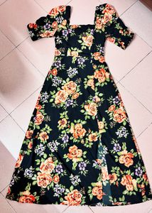 Black Floral Midi Dress Aesthetic New