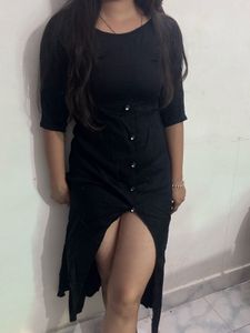 Black Button-Down Midi Dress