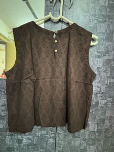 Brown Sleeveless Top with Embroidery M Size