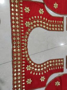 Red Gota Patti Blouse Piece Unstitched
