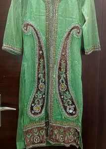 Green Net Kurta Set