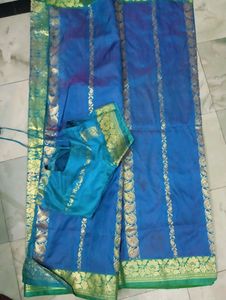 Blue Silk Saree with Blouse