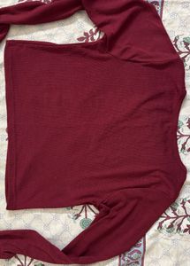 Burgundy Ribbed Button-Up Top