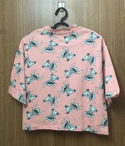 Lilo And Stitch Print Peach T-shirt for Women