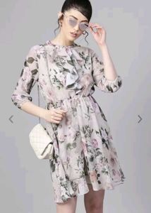Grey And Green Floral Dress