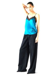 Blue Satin Lace Trim Cami