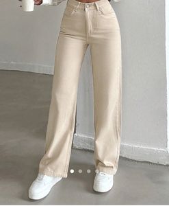 Beige Wide Leg Jeans