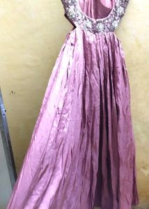 Elegant Mauve Embroidered Cut-Out Maxi Dress