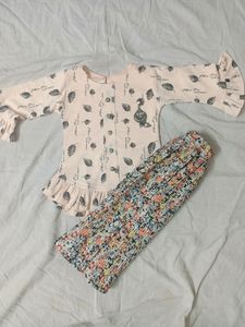 Peach Colour Plazo Set For 2-3 Year Old Girls