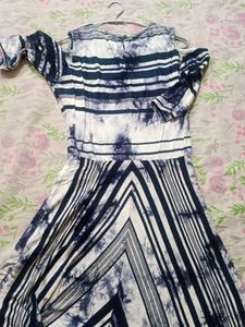Blue &amp; White Cold Shoulder Dress