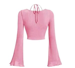 Aesthetic Pink Tie up Long Sleeve Top