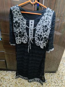 Net Kurta With Attached Floral Jute Jacket