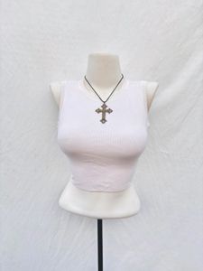 White Ribbed Cropped Tank