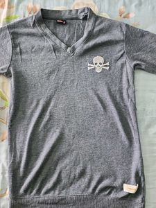 Diesel Gray Skull V-Neck Tee