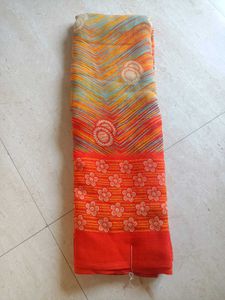 Printed Daily Wear Orange Saree