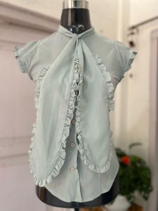 Mint Green Ruffle Blouse
