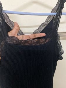 Black Lace Trim Tank Top