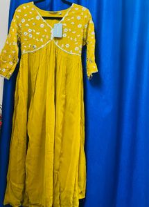 Mustard Yellow Embroidered Kurta