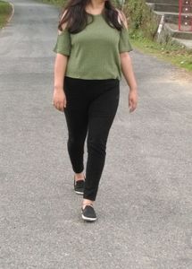 HnM Cold Shoulder Olive green Crop top