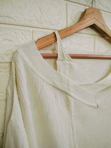 Off-Shoulder White Knit Top