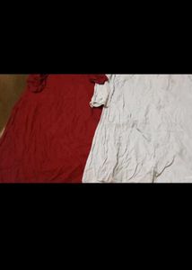 Red And White Cotton Kurti Combo