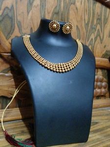 Golden Beaded Necklace and Earring Set