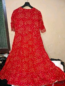 Red Printed Anarkali Kurti