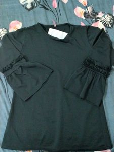 Black Ruffle Sleeve Top